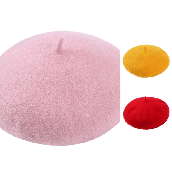 XIAOCHA Smooth‑Molded Beret for Womens Solid Rounded Crown Casual Gathering Berets,Pink