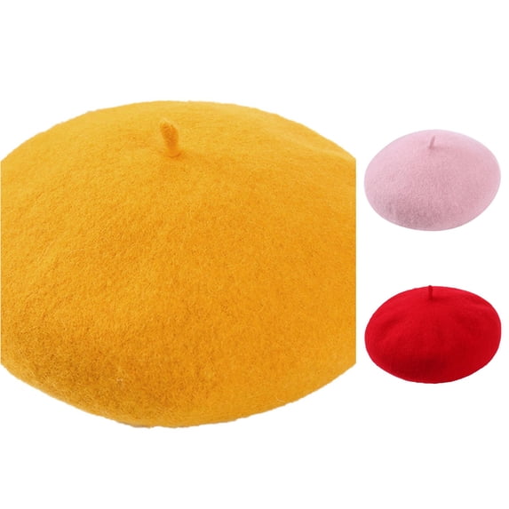 XIAOCHA Smooth‑Molded Beret for Womens Solid Rounded Crown Casual Gathering Berets,Yellow