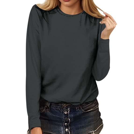 XIAOCHA Soft Casual Tops For Women Long Sleeve Crewneck Pullover Breathable Relaxed Office Home Daily Wear