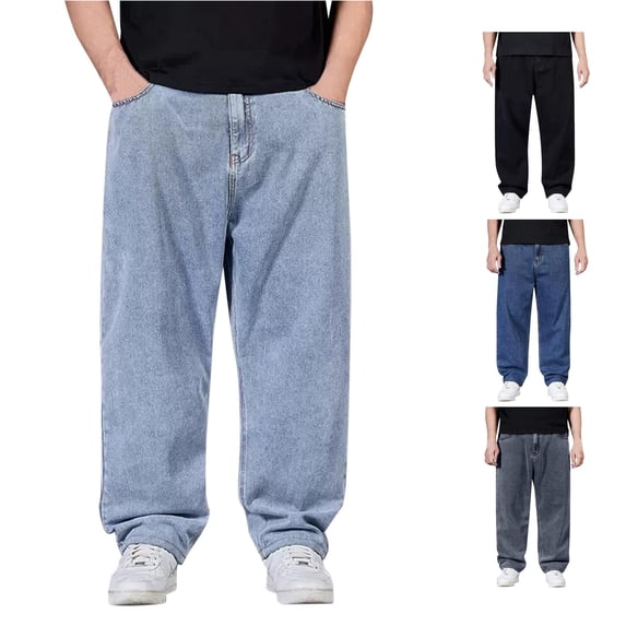 XIAOCHA Solid Color Denim Trousers For Men Mid Rise Loose Straight Leg Streetwear Long Jeans