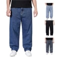 thumbnail image 1 of XIAOCHA Solid Color Denim Trousers For Men Mid Rise Loose Straight Leg Streetwear Long Jeans, 1 of 8