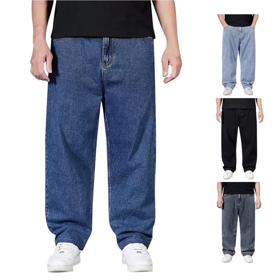 XIAOCHA Solid Color Denim Trousers For Men Mid Rise Loose Straight Leg Streetwear Long Jeans