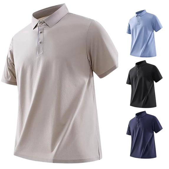 XIAOCHA Solid Color Polo Shirt For Men Lapel Short Sleeve Button Daily Casual Tee