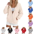 thumbnail image 1 of XIAOCHA Solid Cream Zip Up Hoodie For Women Raglan Sleeve Front Pocket Casual Everyday Sweatshirt, 1 of 4