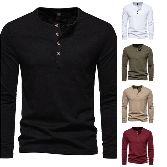 XIAOCHA Solid Henley Shirt For Men Long Sleeve Button Placket Daily Pullover Top