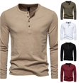 thumbnail image 1 of XIAOCHA Solid Henley Shirt For Men Long Sleeve Button Placket Daily Pullover Top, 1 of 3