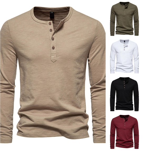 XIAOCHA Solid Henley Shirt For Men Long Sleeve Button Placket Daily Pullover Top