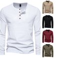 thumbnail image 1 of XIAOCHA Solid Henley Shirt For Men Long Sleeve Button Placket Daily Pullover Top, 1 of 7