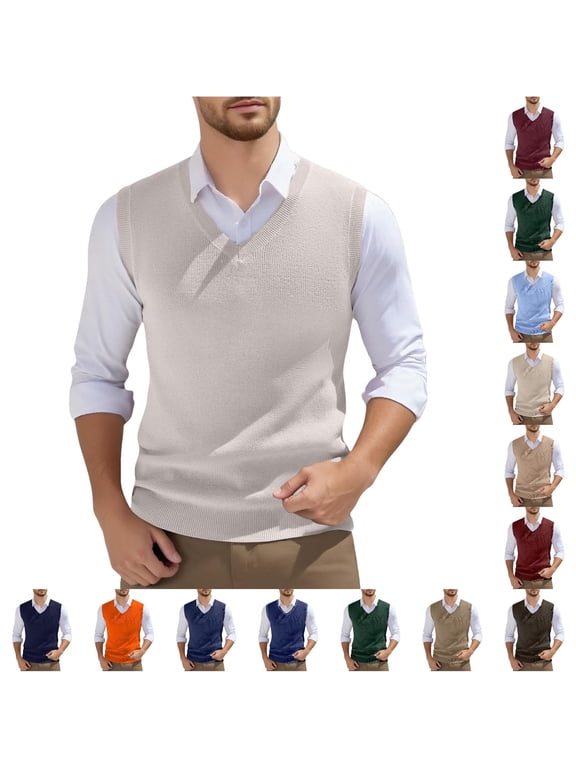 XIAOCHA Solid Knit Sweater Vest For Men Sleeveless V Neck Daily Casual Outerwear