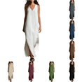 thumbnail image 1 of XIAOCHA Solid Maxi Dress For Women Sleeveless V Neck Split Summer Beach Cover Up, 1 of 4