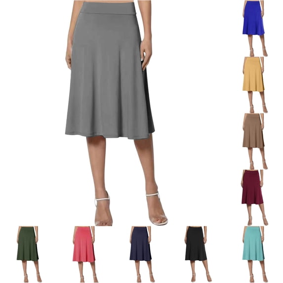 XIAOCHA Solid Midi Skirt For Women High Waist Flared Swing Casual Summer Bottoms