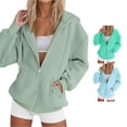 thumbnail image 1 of XIAOCHA Solid Mint Zip Up Hoodie For Women Loose Fit Raglan Sleeve Everyday Street Sweatshirt, 1 of 5