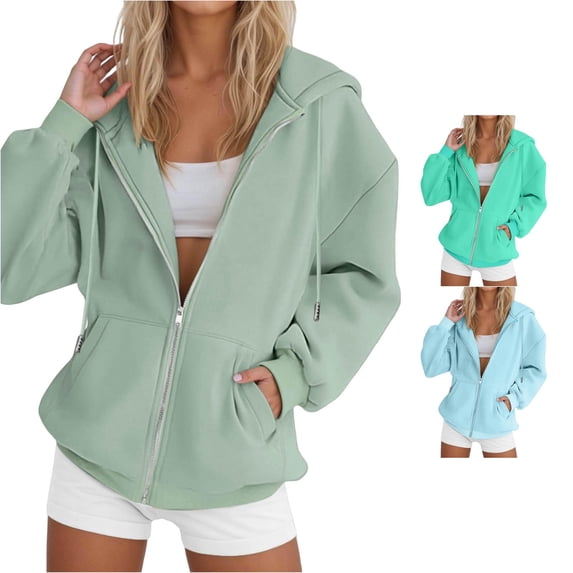 XIAOCHA Solid Mint Zip Up Hoodie For Women Loose Fit Raglan Sleeve Everyday Street Sweatshirt