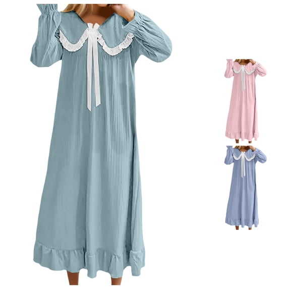 XIAOCHA Solid Print Nightgown For Women Ruffled Collar Long Sleeve Sleepwear