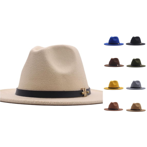 XIAOCHA Solid Wide Brim Fedora Hat for Womens Adjustable Hat Band for Horse Riding Ranch Fedoras,Beige