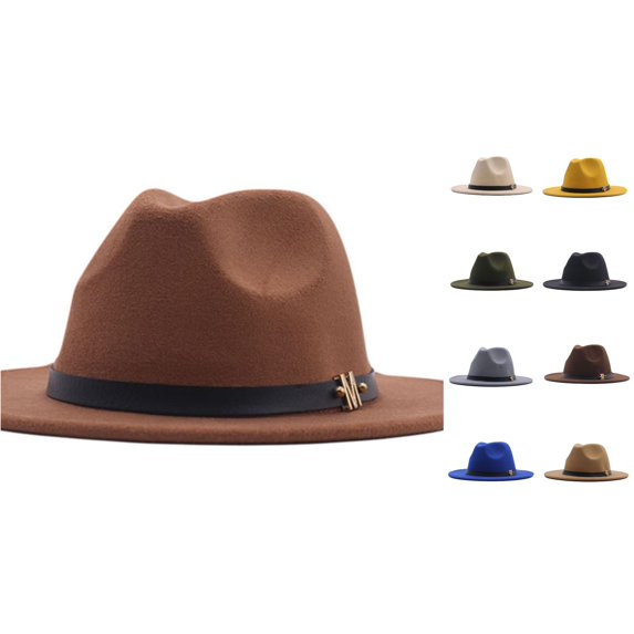 XIAOCHA Solid Wide Brim Fedora Hat for Womens Adjustable Hat Band for Horse Riding Ranch Fedoras,Brown