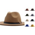 thumbnail image 1 of XIAOCHA Solid Wide Brim Fedora Hat for Womens Adjustable Hat Band for Horse Riding Ranch Fedoras,Khaki, 1 of 2
