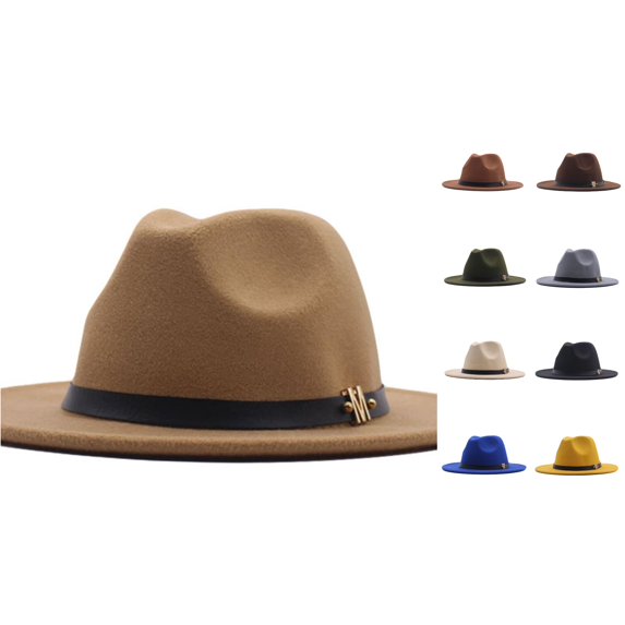 XIAOCHA Solid Wide Brim Fedora Hat for Womens Adjustable Hat Band for Horse Riding Ranch Fedoras,Khaki