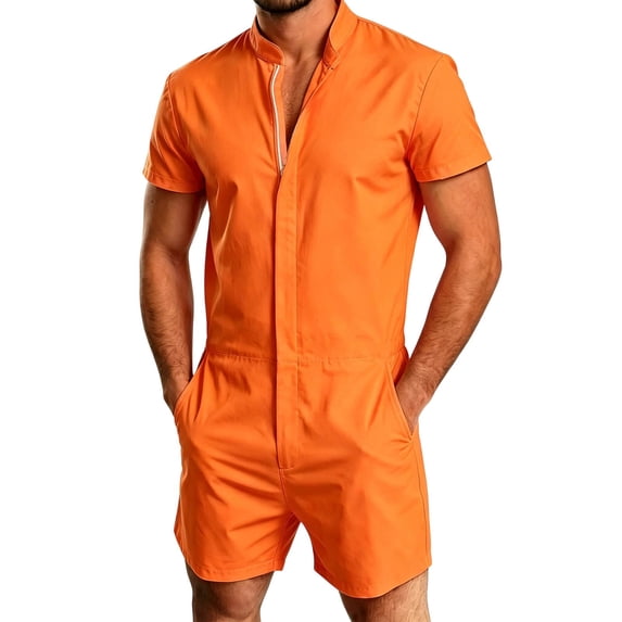 XIAOCHA Stand Collar Romper for Women Hidden Zipper Front Short Sleeve Casual Short Jumpsuit