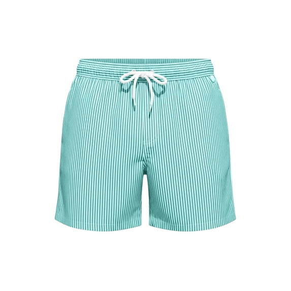 XIAOCHA Striped Swim Trunks for Men Mid Length Drawstring Waist Trousers Quick Dry Beachwear Vacation Pants