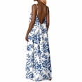 thumbnail image 1 of XIAOCHA Summer Floral Maxi Dress for Women Porcelain Print Thin Strap Back Tie Deep Open Back Vacation Gowns, 1 of 6