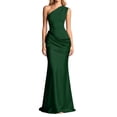 thumbnail image 1 of XIAOCHA Summer Glam Maxi Dress for Women One Shoulder Ruched Waist Solid Satin Formal Party Gown, 1 of 5