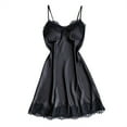 thumbnail image 1 of XIAOCHA Summer Lace Trim Satin Mini for Women Solid Spaghetti Strap V Neck Sleepwear Dresses, 1 of 5