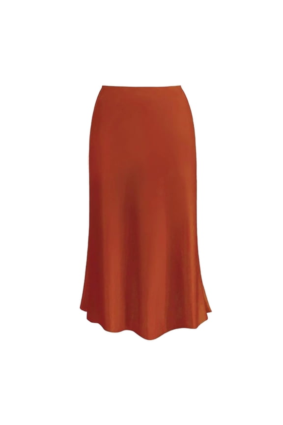 Summer Maxi Skirt for Women Solid High Waist Glossy Satin Split Flowy Office Long Skirts