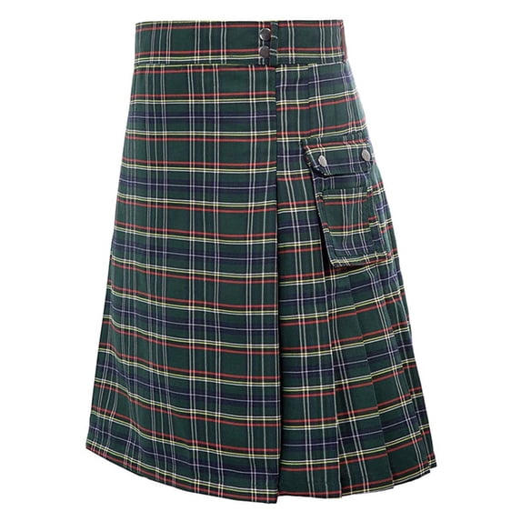 XIAOCHA Summer Plaid Graphic Midi Skirt for Women Tartan Print Pleated Side Pocket Uniform Long Skirts
