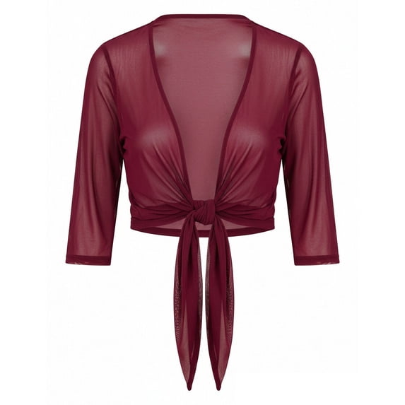 XIAOCHA Tie-Front Cropped Shrug for Women Three-Quarter-Sleeve Everyday Casual Cover-Ups