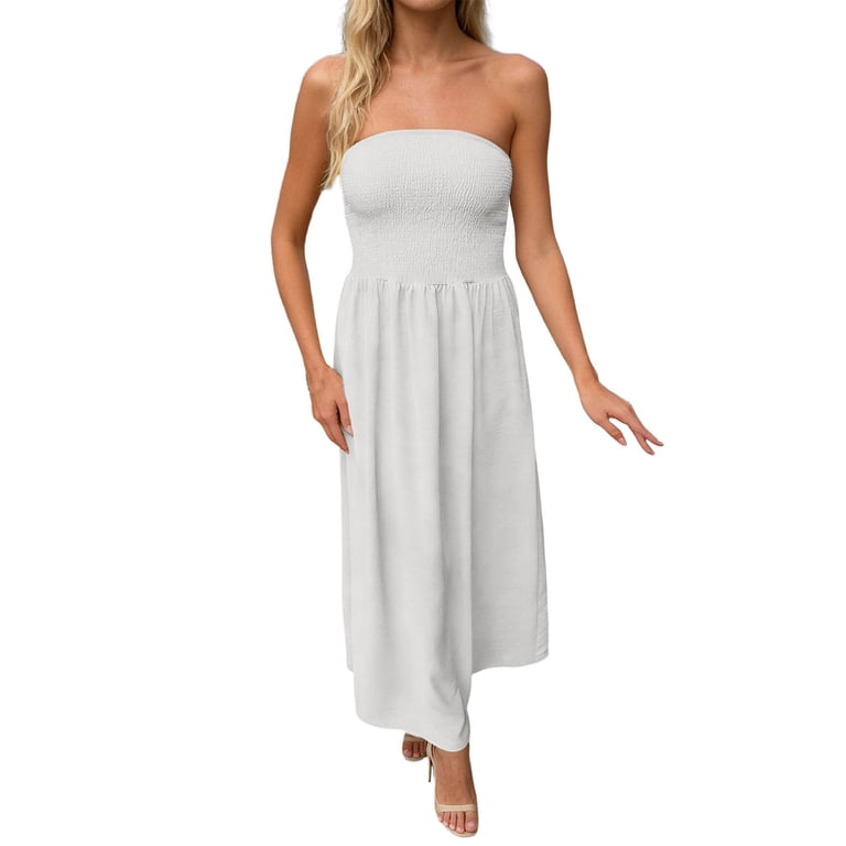 XIAOCHA Tube Top Midi Dress for Women Strapless Summer Beach Sundress