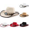 thumbnail image 1 of XIAOCHA Turquoise Accent Cowgirlhat Womens Beaded Trimming Cowboy Hats Rodeo Wide Brim Western Hat,Beige, 1 of 3