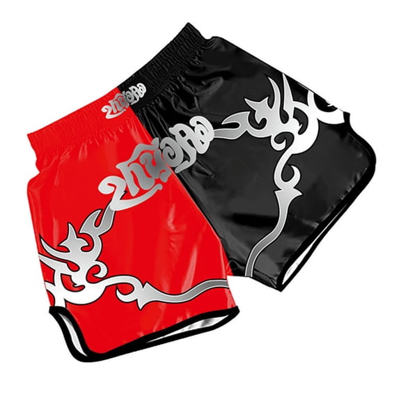 XIAOCHA Two Tone Muay Thai Shorts for Men Slim Fit Short Length Elastic Waist Fight Trunks Breathable Combat Training Wear Boxing Shorts