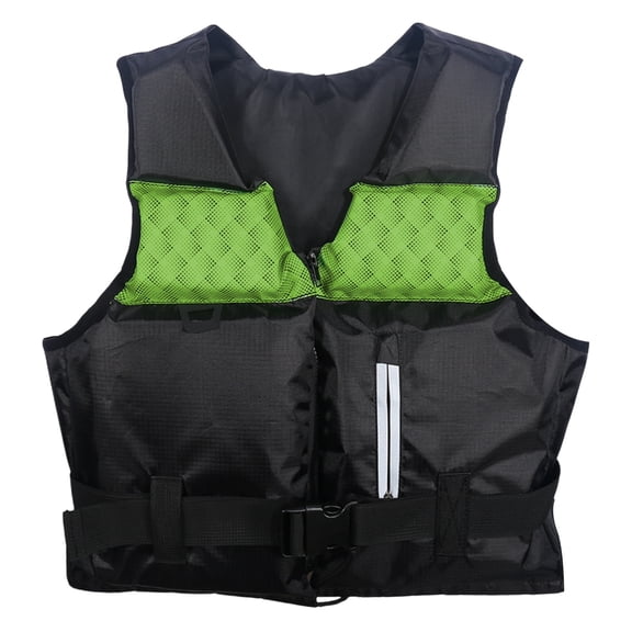 XIAOCHA Unisex Adult Life Jacket Sleeveless Black And Green Mesh Panel Reflective Strip Safety Vest Quick Dry Buoyant Water Sports Gear