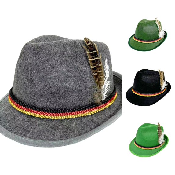 XIAOCHA Unisex Feather Decor Alpine Hat Braided Cord Band Short Brim Fedora