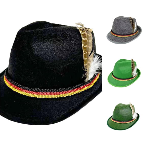 XIAOCHA Unisex Feather Decor Alpine Hat Braided Cord Band Short Brim Fedora