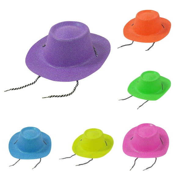 XIAOCHA Unisex Glitter‑Coated Accent Cowboy Hat Solid Chin‑Strap Western Hats Carnival Party Wide Brim Western Hat,Purple