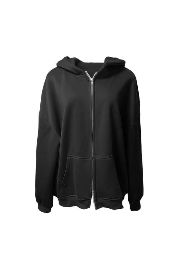 Unisex Oversized Full Zip Hoodies Relaxed Fit Kangaroo Pocket Hoodie Minimalist Casual Everyday Jacket