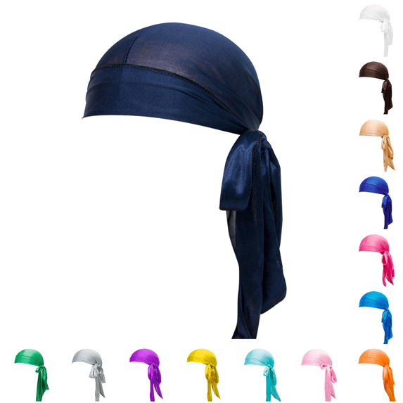 XIAOCHA Unisex Satin Silky Durag Cap Tied Tail Design Breathable Headwrap Headcover