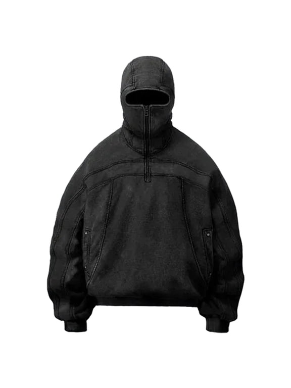 XIAOCHA Unisex Trendy Balaclava Hoodie Oversized Half Zip Design Pullover Windproof Outdoor Streetwear Pullover Hoodie