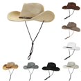 thumbnail image 1 of XIAOCHA Unisex Woven Straw Cowboy Hat Chin Cord Fastener Wide Brim Sun Cap, 1 of 3