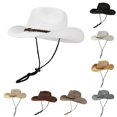 thumbnail image 1 of XIAOCHA Unisex Woven Straw Cowboy Hat Chin Cord Fastener Wide Brim Sun Cap, 1 of 3