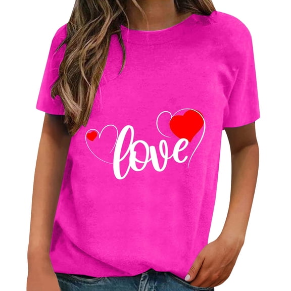 XIAOCHA Valentine's Day Graphic Spring Summer Short Sleeve Loose Fit Crewneck T-Shirt for Women Casual Comfy Top