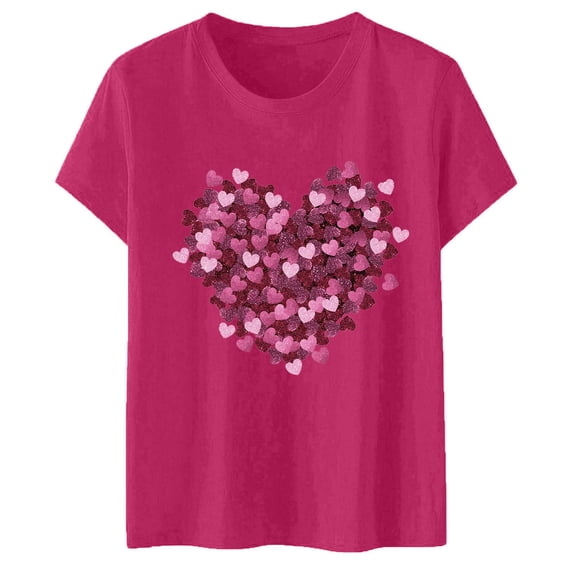 XIAOCHA Valentine's Day Graphic Tee for Women Short Sleeve Heart Print Blouse Casual Comfy T-Shirt Top