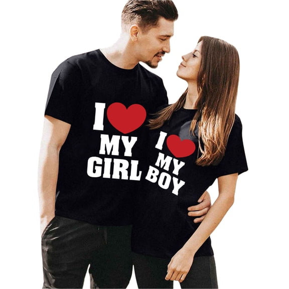 XIAOCHA Valentine's Day Letter Printed Casual Blouse Soft O-Neck Short Sleeve Trendy Top for Women