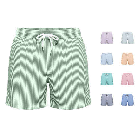 XIAOCHA Vertical Stripe Swim Shorts For Men Elastic Waist Loose Fit Summer Trunks