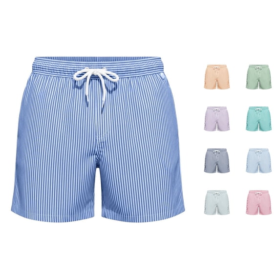 XIAOCHA Vertical Stripe Swim Shorts For Men Elastic Waist Loose Fit Summer Trunks