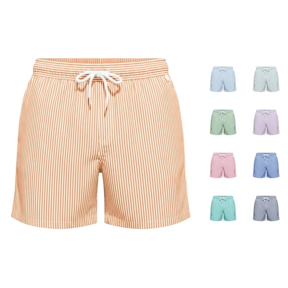XIAOCHA Vertical Stripe Swim Shorts For Men Elastic Waist Loose Fit Summer Trunks