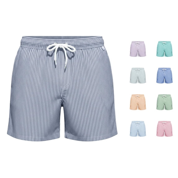 XIAOCHA Vertical Stripe Swim Shorts For Men Elastic Waist Loose Fit Summer Trunks