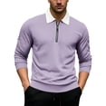thumbnail image 1 of XIAOCHA Waffle Knit Quarter Zip Polo For Men Oversized Long Sleeve Contrast Collar Polo Tops Comfy Casual Office Wear Polos, 1 of 6